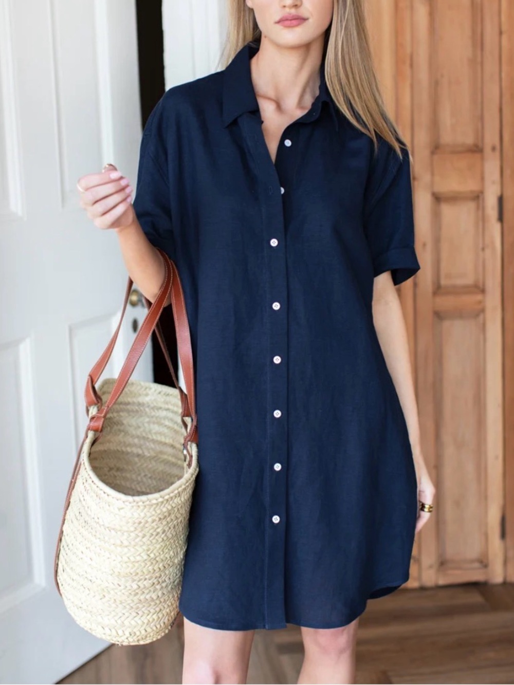 J. Crew Linen Navy Button-Front Shirt Dress size XS